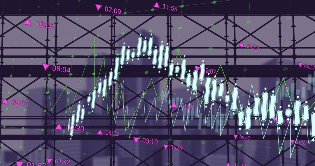 Digital Financial Chart Overlaying Urban Scaffold Structure