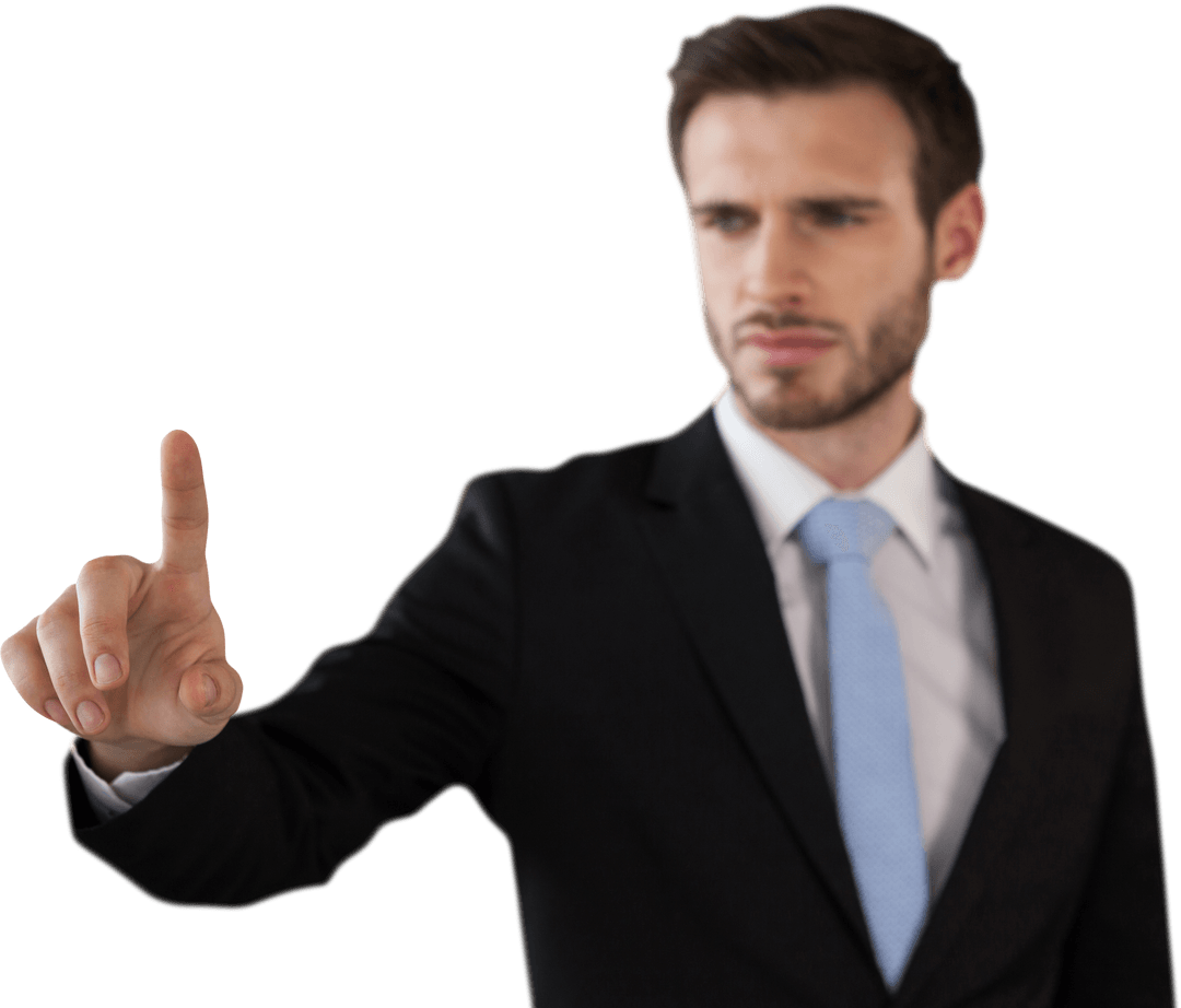 Confident Businessman Using Transparent Digital Interface Neon Lighting