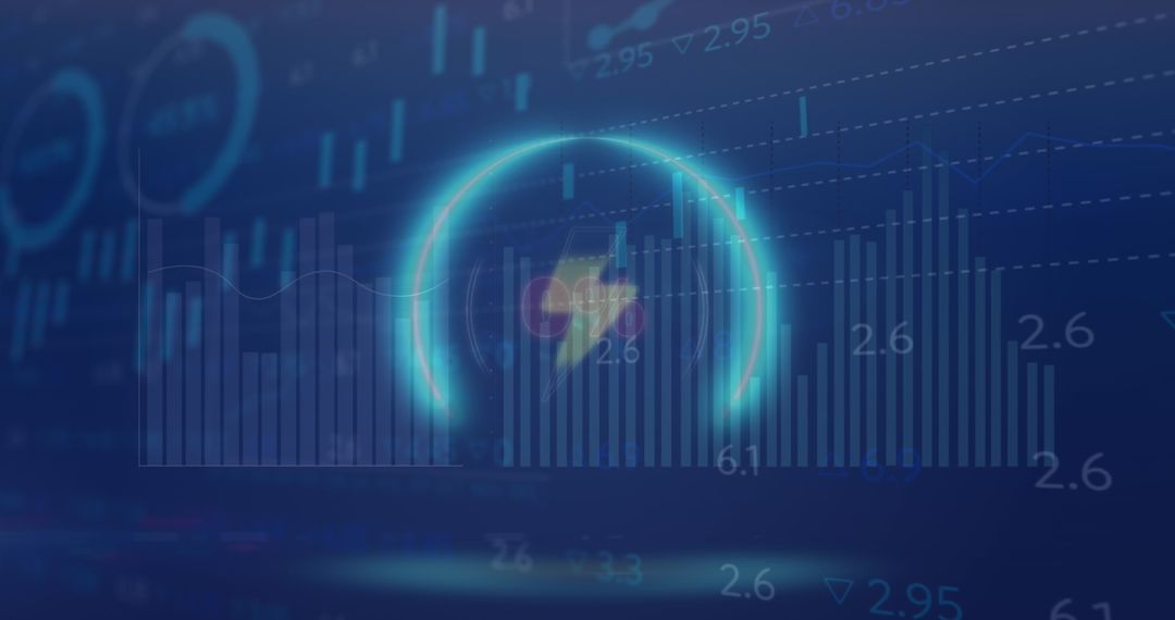 Glowing Thunder Icon on Dynamic Financial Charts Background