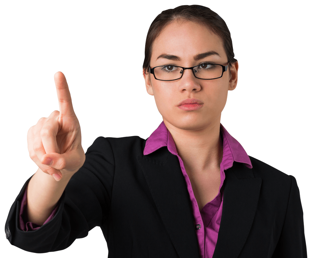 Focused Biracial Businesswoman Pointing Against Transparent Background