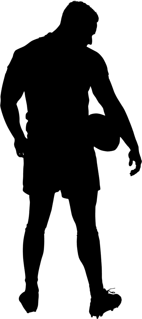 Transparent Silhouette of Rugged Rugby Player with Ball Standing Posed