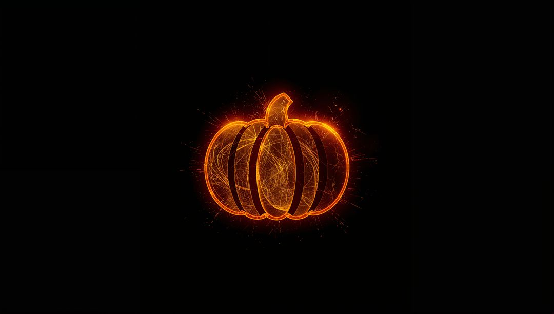 Glowing Neon Wireframe Pumpkin with Sparkling Digital Effects