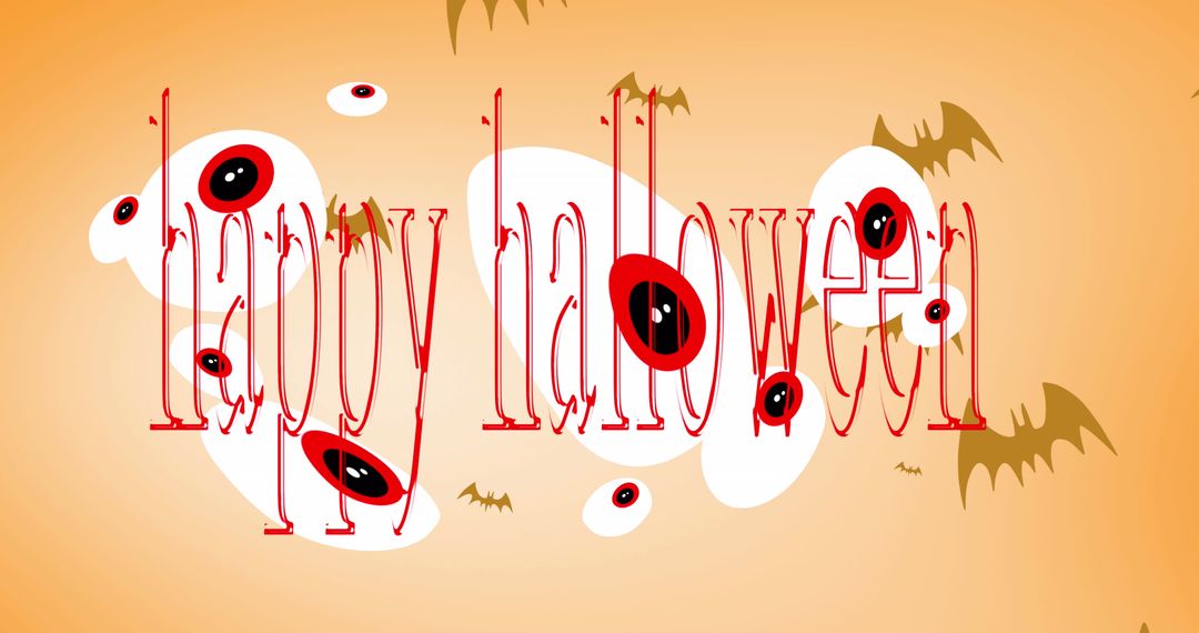 Happy Halloween Text with Eyeballs and Bats Graphic