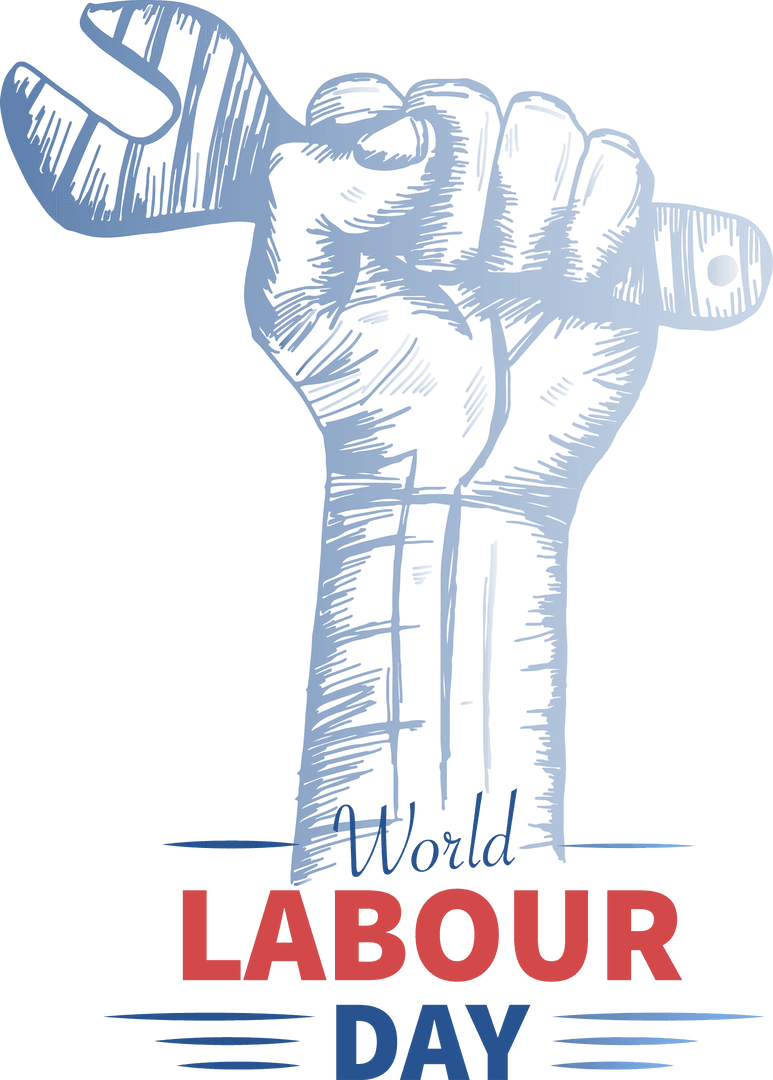 Stylized Fist Holding Wrench Transparent Background for Labour Day