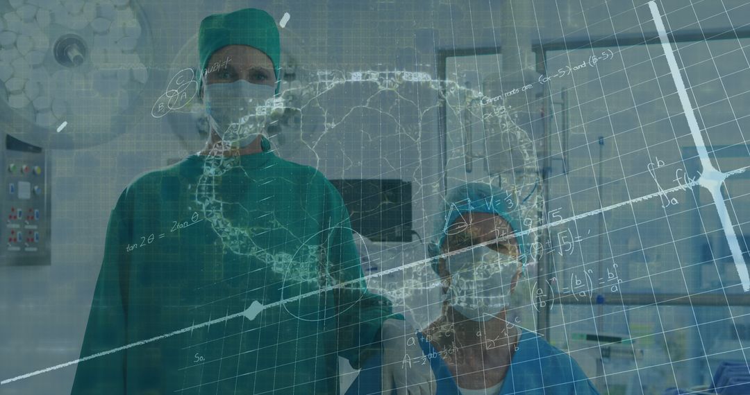 Surgeons Examining Digital Brain in High-Tech Operating Room