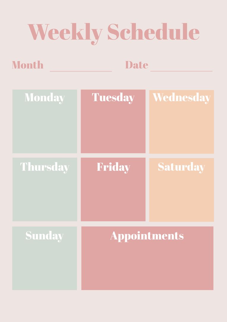 Pastel Weekly Schedule Layout with Days and Appointment Section - Download Free Stock Templates Pikwizard.com