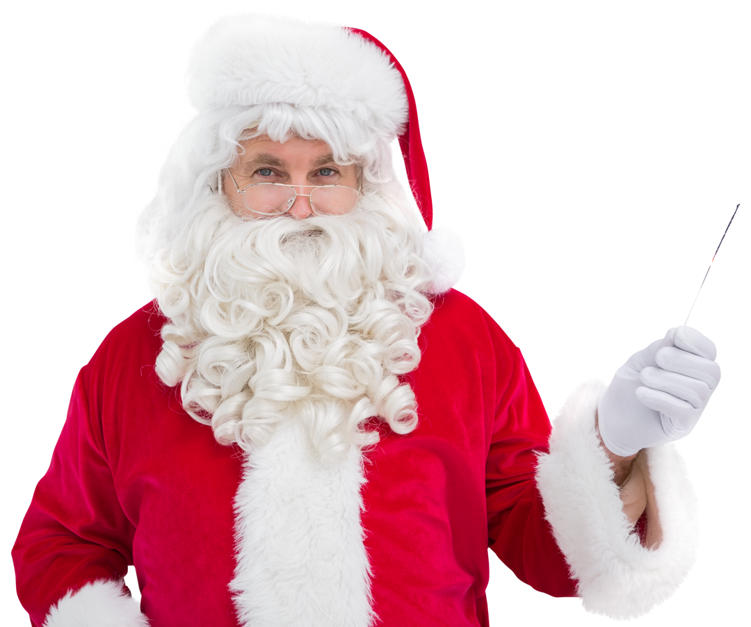 Perplexed Santa Holding Wand on Transparent Background - Download Free Stock Images Pikwizard.com