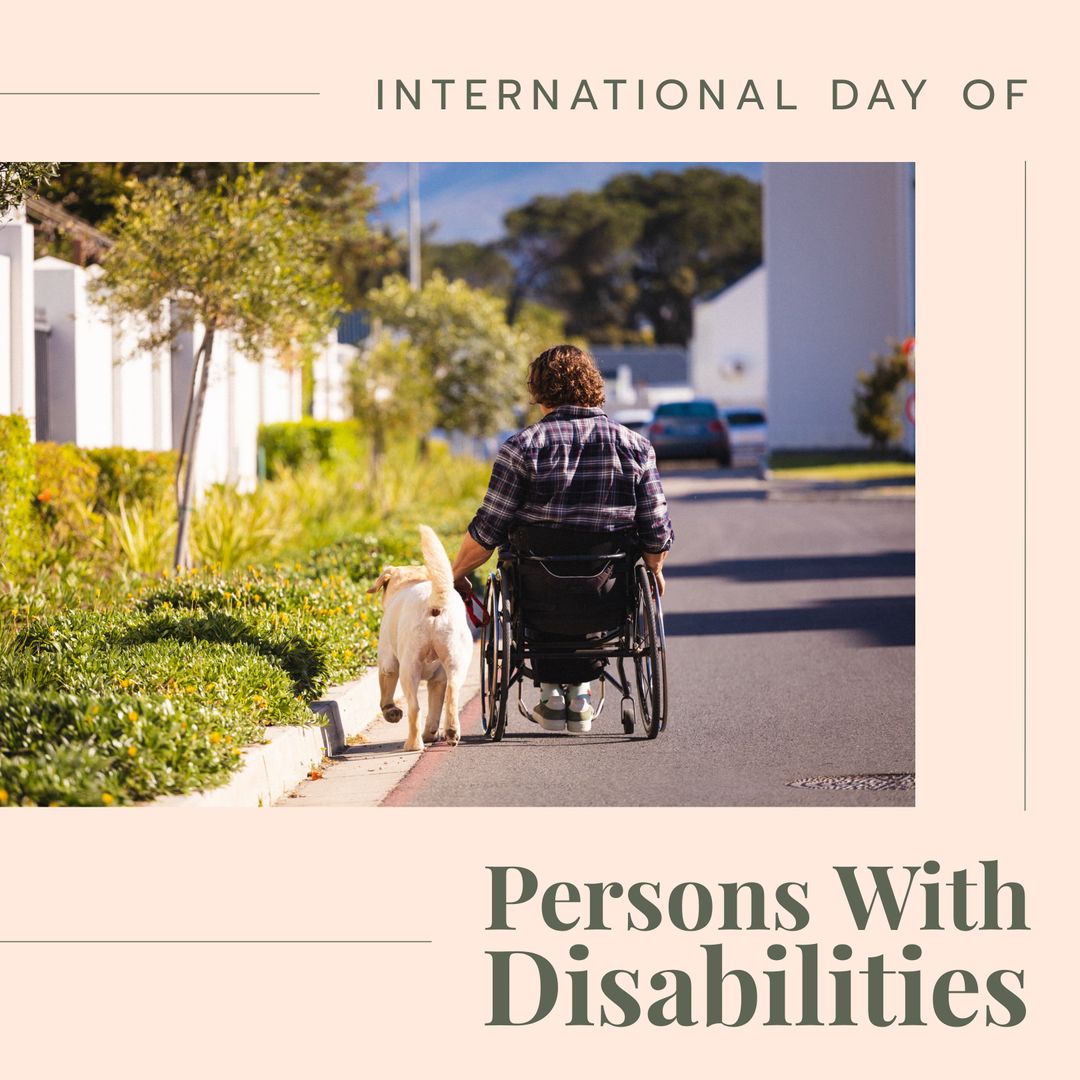 Man in Wheelchair Bonding with Dog Outdoors on Accessible Street