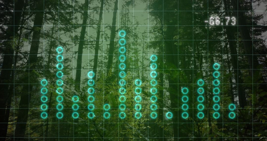 Futuristic Data Visualization in a Foggy Forest Environment