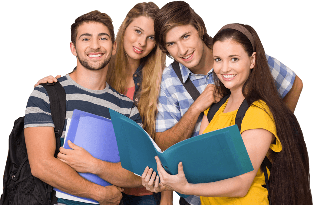 Transparent Group of College Students with Folders Smiling