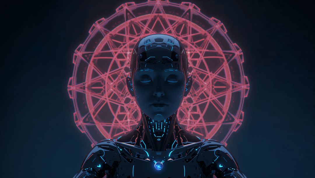 Futuristic Android With Glowing Red Halo