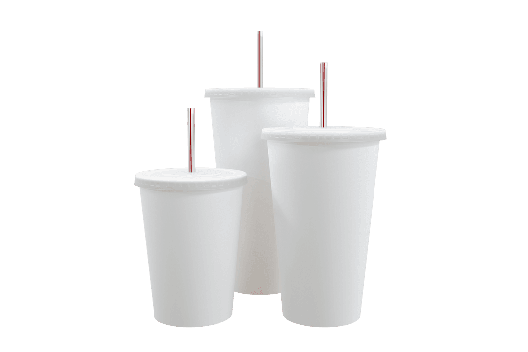 Transparent Cups with Straws Set on Clear Background