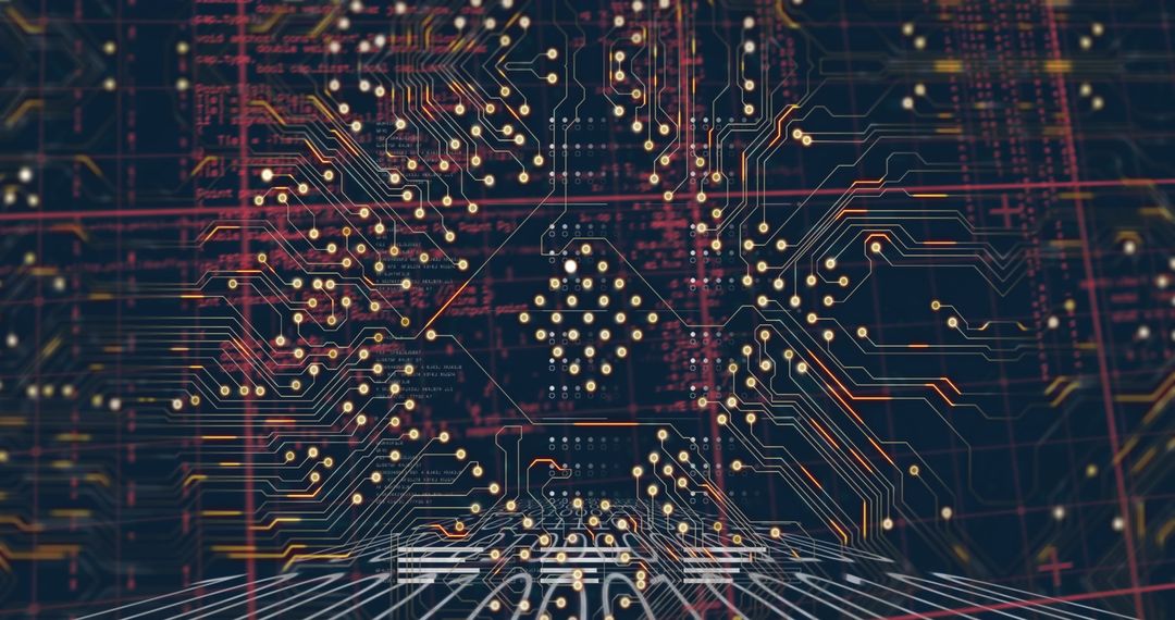 Futuristic Circuit Board with Digital Data Flow