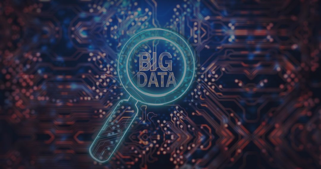Magnified Big Data Concept with Circuit Background