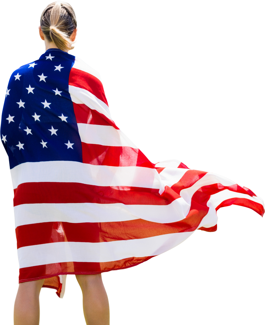 Caucasian Woman Draped in USA Flag Transparent Background - Download Free Stock Images Pikwizard.com