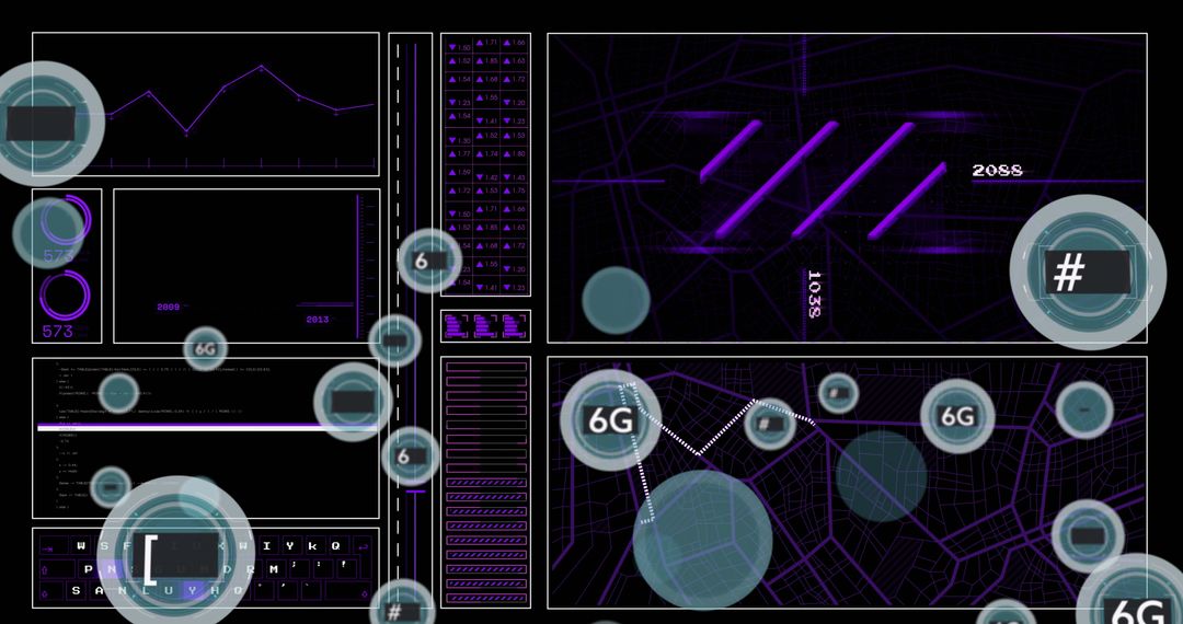 Futuristic Data Processing with 6G Icons and Digital Interface