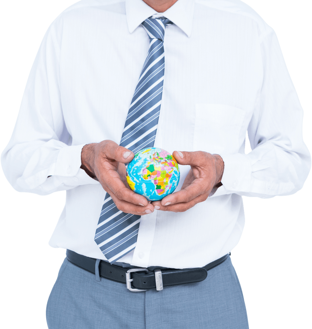 Transparent Businessman Holding Small Globe Illustration