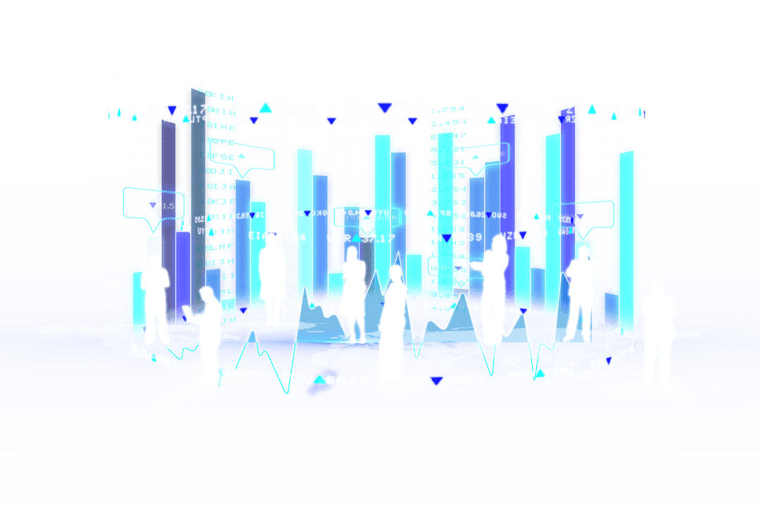 Transparent Digital Statistics Chart with Silhouetted Figures