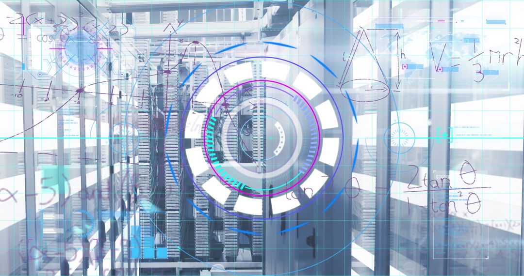 Futuristic Data Center with Holographic Display Elements