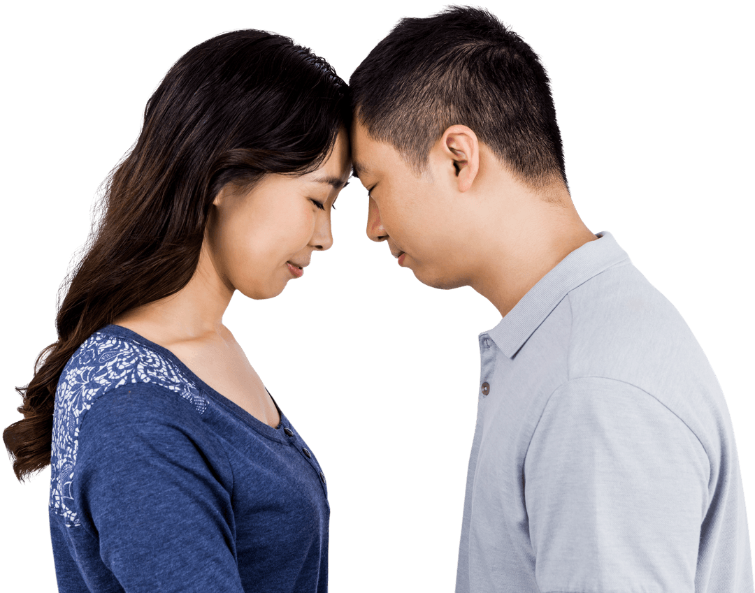 Transparent Image of Couple Sharing Tender Moment by Touching Foreheads