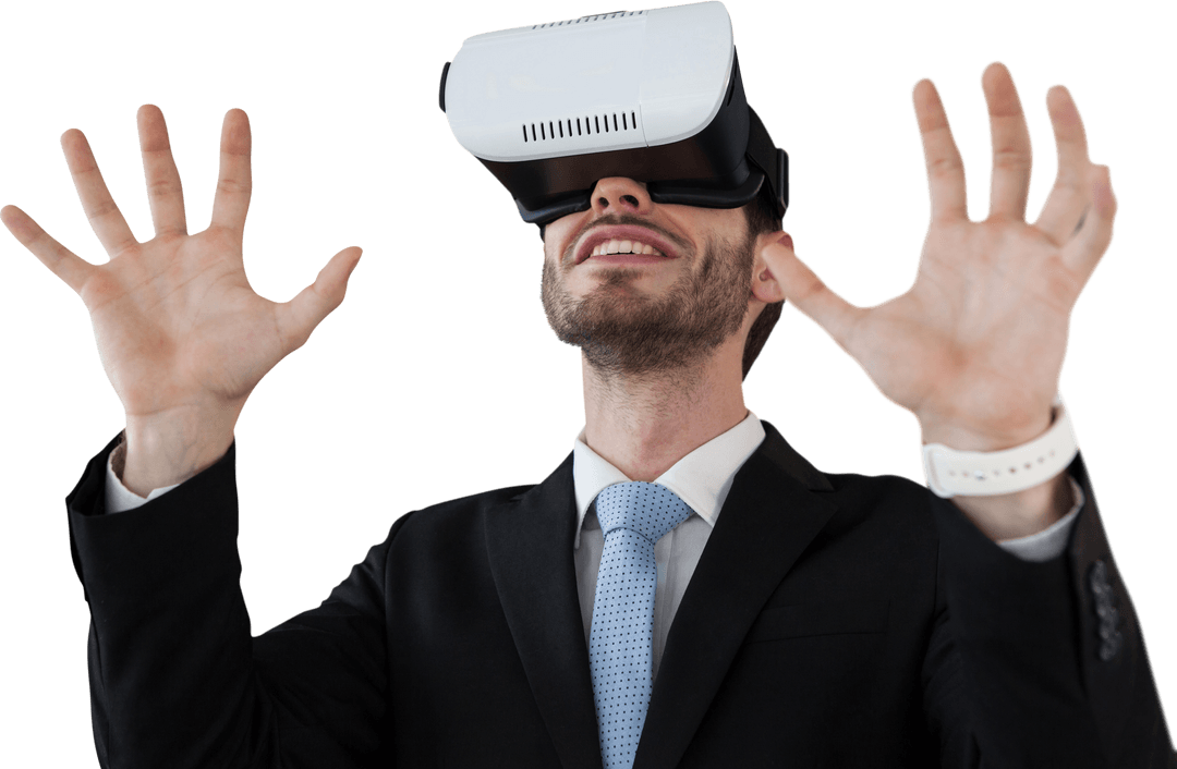 Transparent Businessman Engaging in Virtual Reality Experience