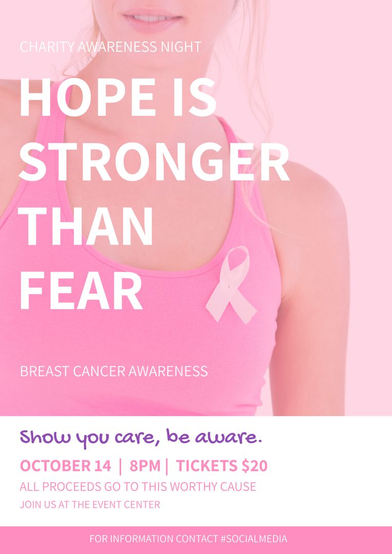 Promoting Breast Cancer Awareness with Empowering Message and Pink Ribbon - Download Free Stock Templates Pikwizard.com