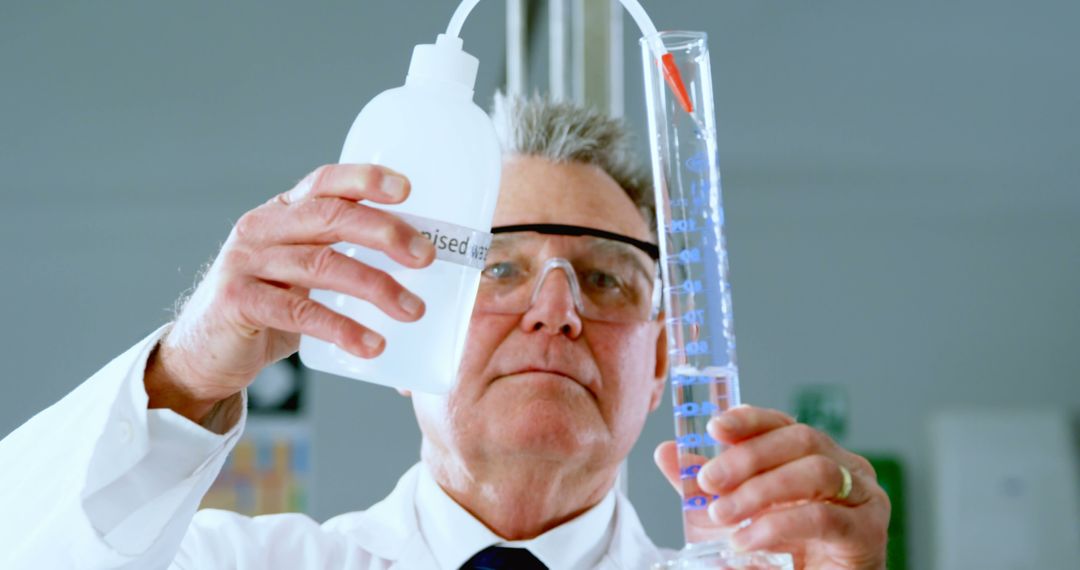 Senior Scientist in Laboratory Measuring Liquid in Graduated Cylinder - Free Images, Stock Photos and Pictures on Pikwizard.com