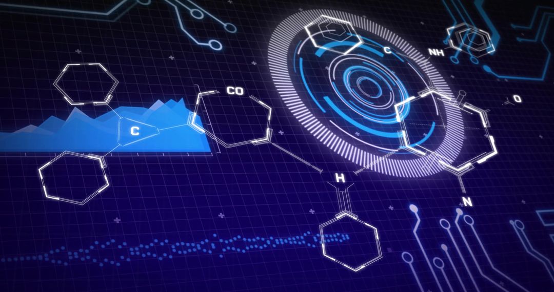 Futuristic Interface Concept with Molecular Structures and Circuitry