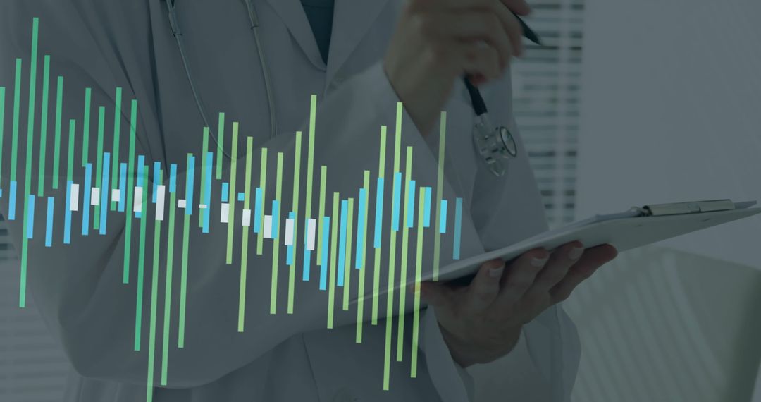 Doctor Analyzing Data with Clipboard in Modern Healthcare Setting