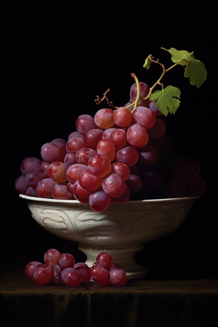 Close up of red grapes in bowl on black background, created using generative ai technology - Free Images, Stock Photos and Pictures on Pikwizard.com