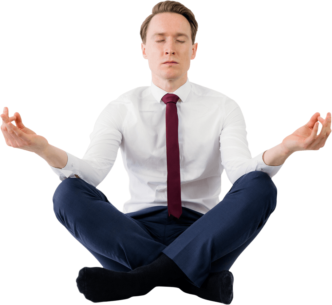 Transparent Zen Businessman Meditating in Formal Attire