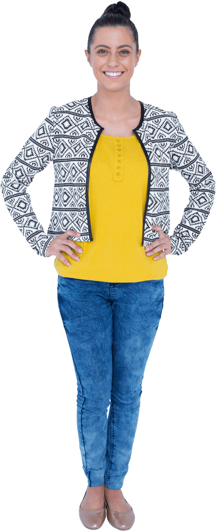 Smiling Woman Standing with Hands on Hips in Transparent Background