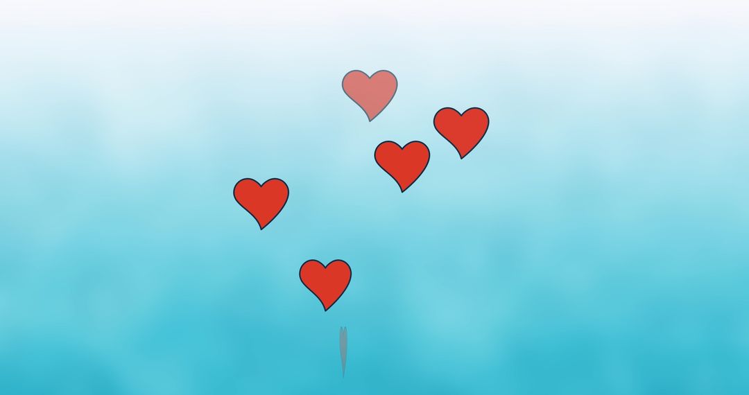 Floating Red Hearts on Tranquil Blue Brushed Background