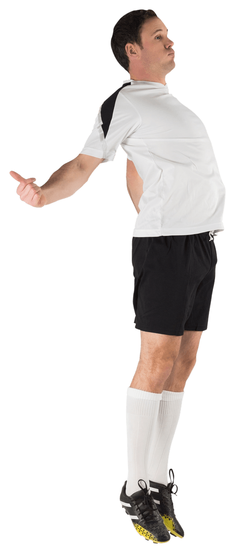 Soccer Player in Transparent Background Jumping Action Mid-Air