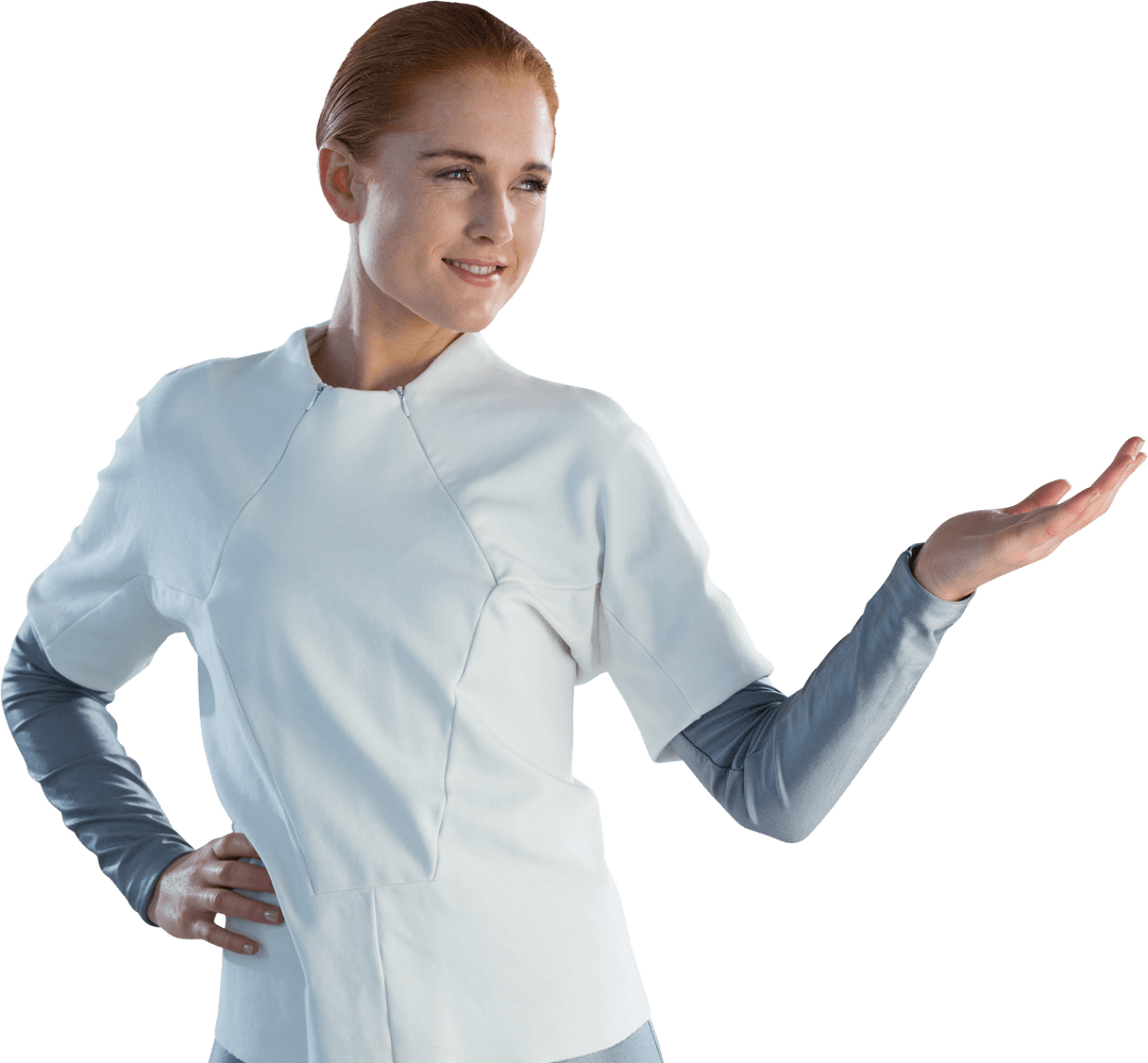 Transparent Woman Gesturing with Confident Pose