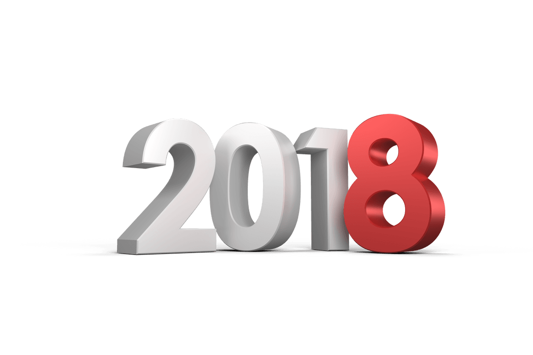 Digital 3D Rendered 2018 in White and Red on Transparent Background