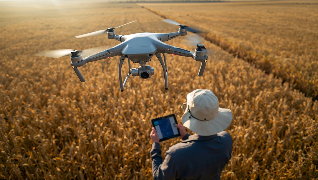 Using Drone for Precision Agriculture in Wheat Field at Sunset