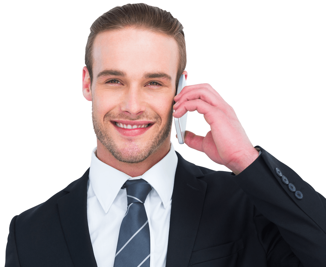 Confident Businessman Smiling While Phoning on Transparent Background