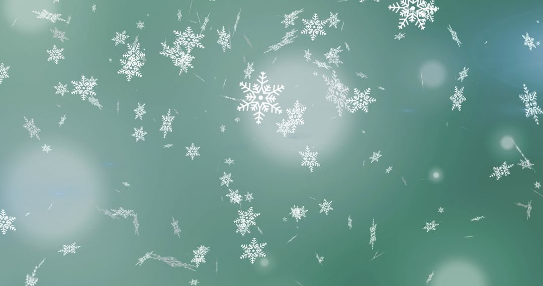 Floating Snowflakes Over Green with Soft Light Glow