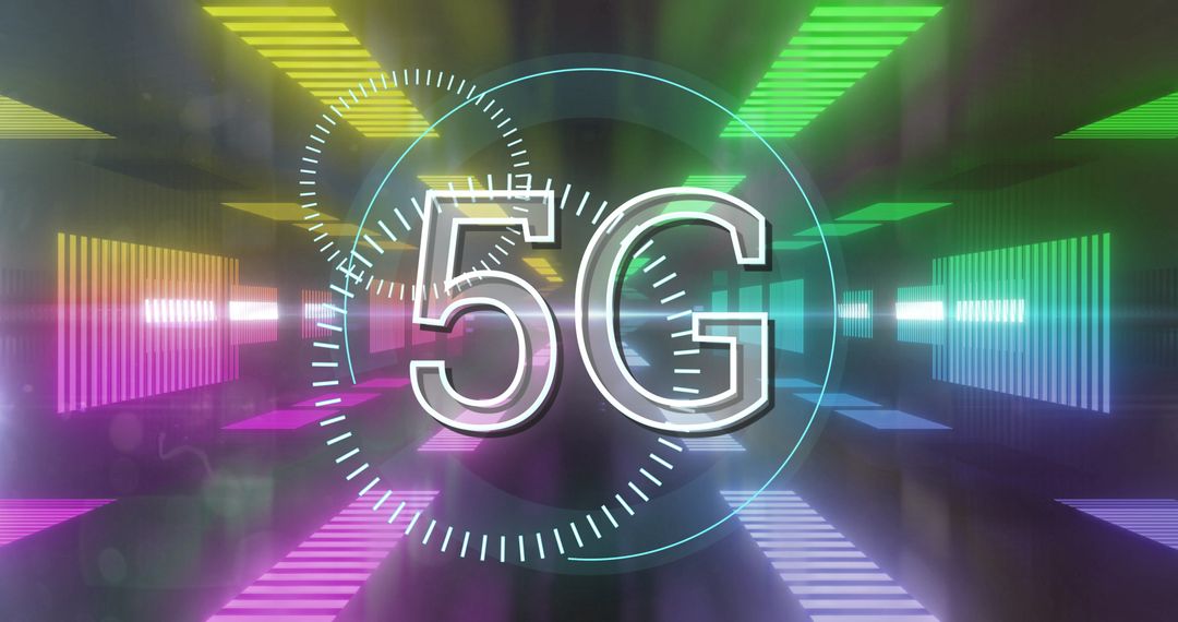 5G Network Technology Concept in Colorful Digital Tunnel