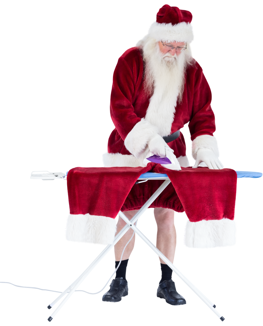 Transparent Santa Claus Ironing Red Suit at Laundry Table - Download Free Stock Images Pikwizard.com