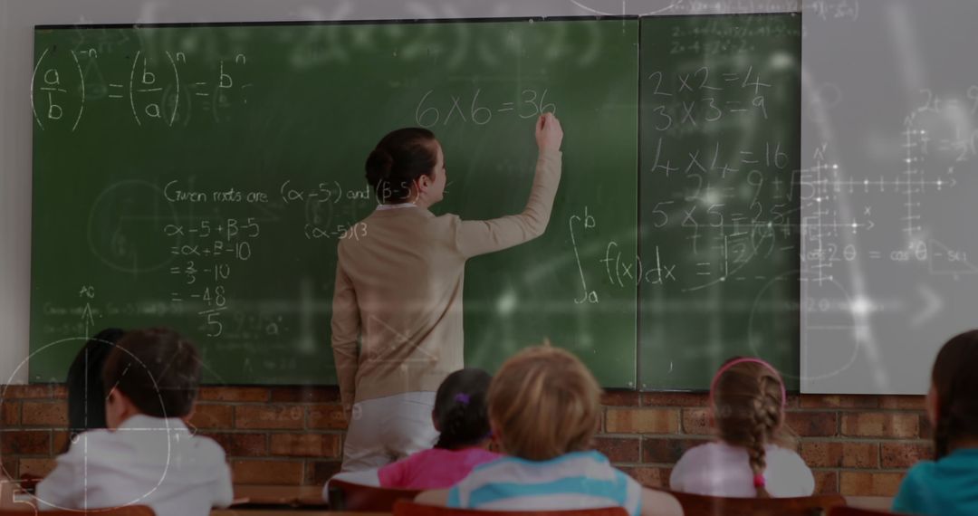 Caucasian Teacher Lecturing Mathematics to Engaged Classroom