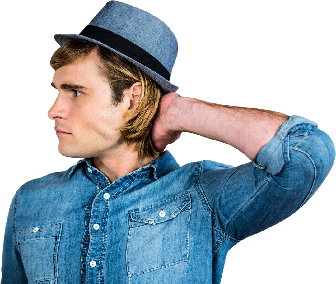 Stylish Man in Denim with Transparent Background Contemplating - Download Free Stock Images Pikwizard.com