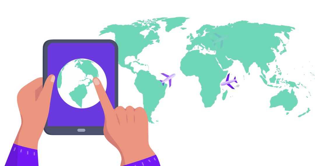 Hands Navigating World Map on Digital Tablet for Travel Planning