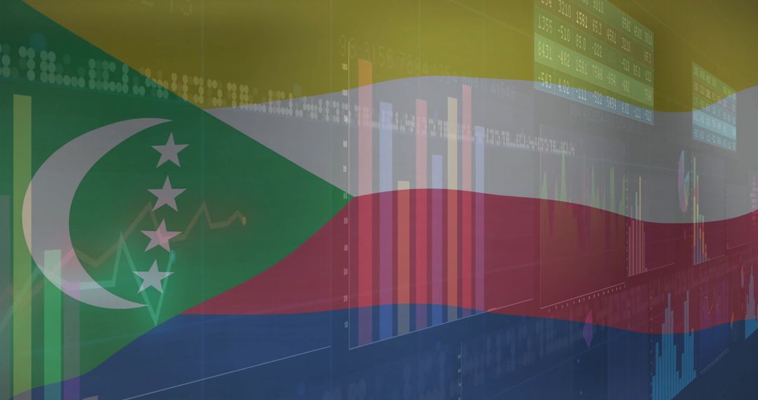 Financial Graphs Overlaid with Flag of Comoros for Economic Analysis