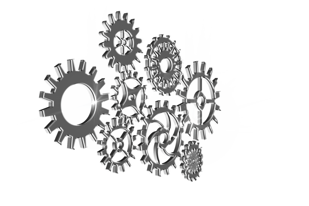 Digital Silver Cogs on Transparent Background