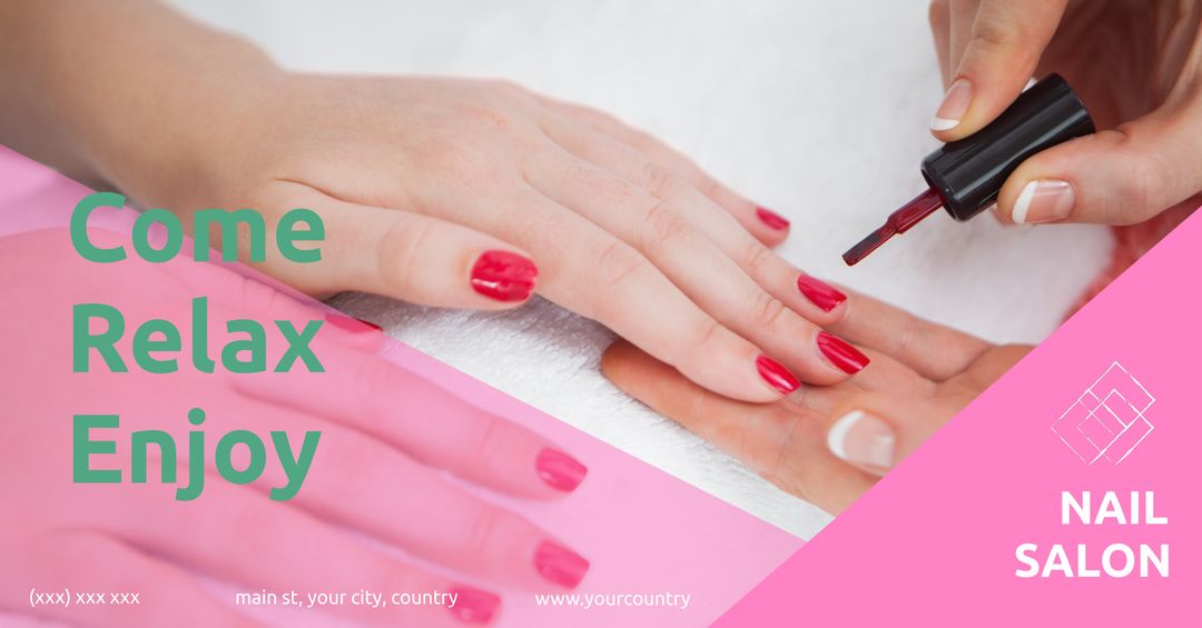 Red Manicure Being Applied in Nail Salon Promotional Banner - Download Free Stock Templates Pikwizard.com