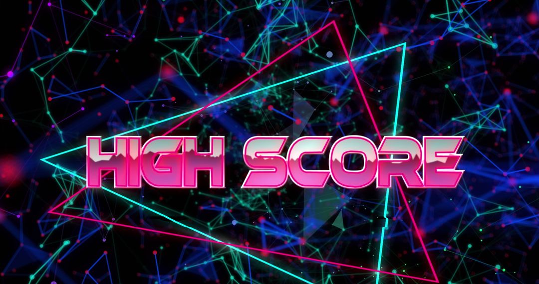 Retro Neon High Score Sign with Vibrant Geometric Patterns
