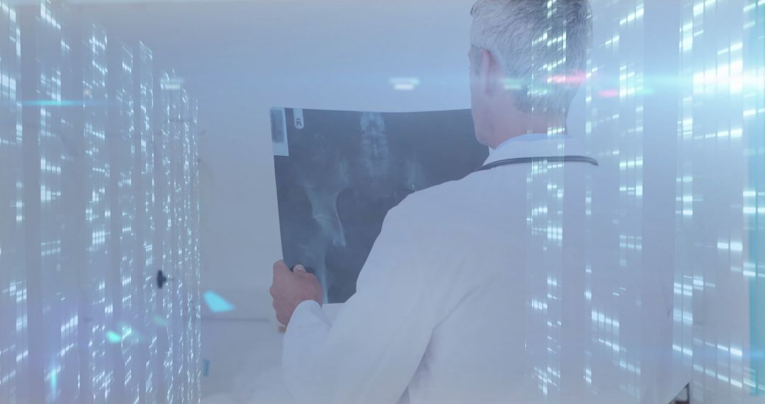 Doctor Analyzing X-ray with Futuristic Data Streams