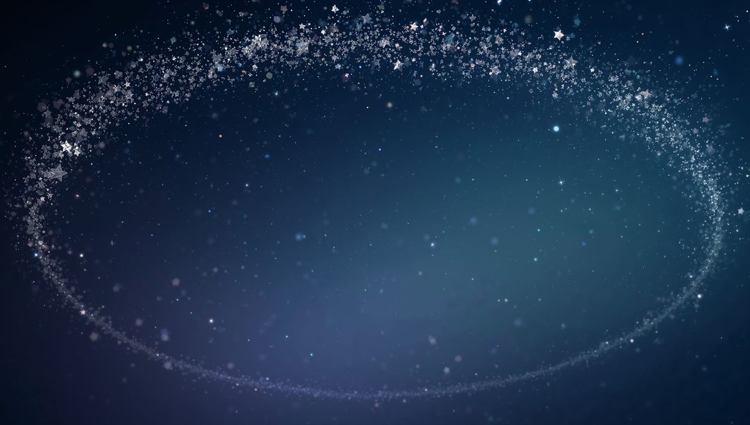 Glowing Star Halo Ring Swirling on Teal Gradient, Sparkling Particles and Bokeh Glow